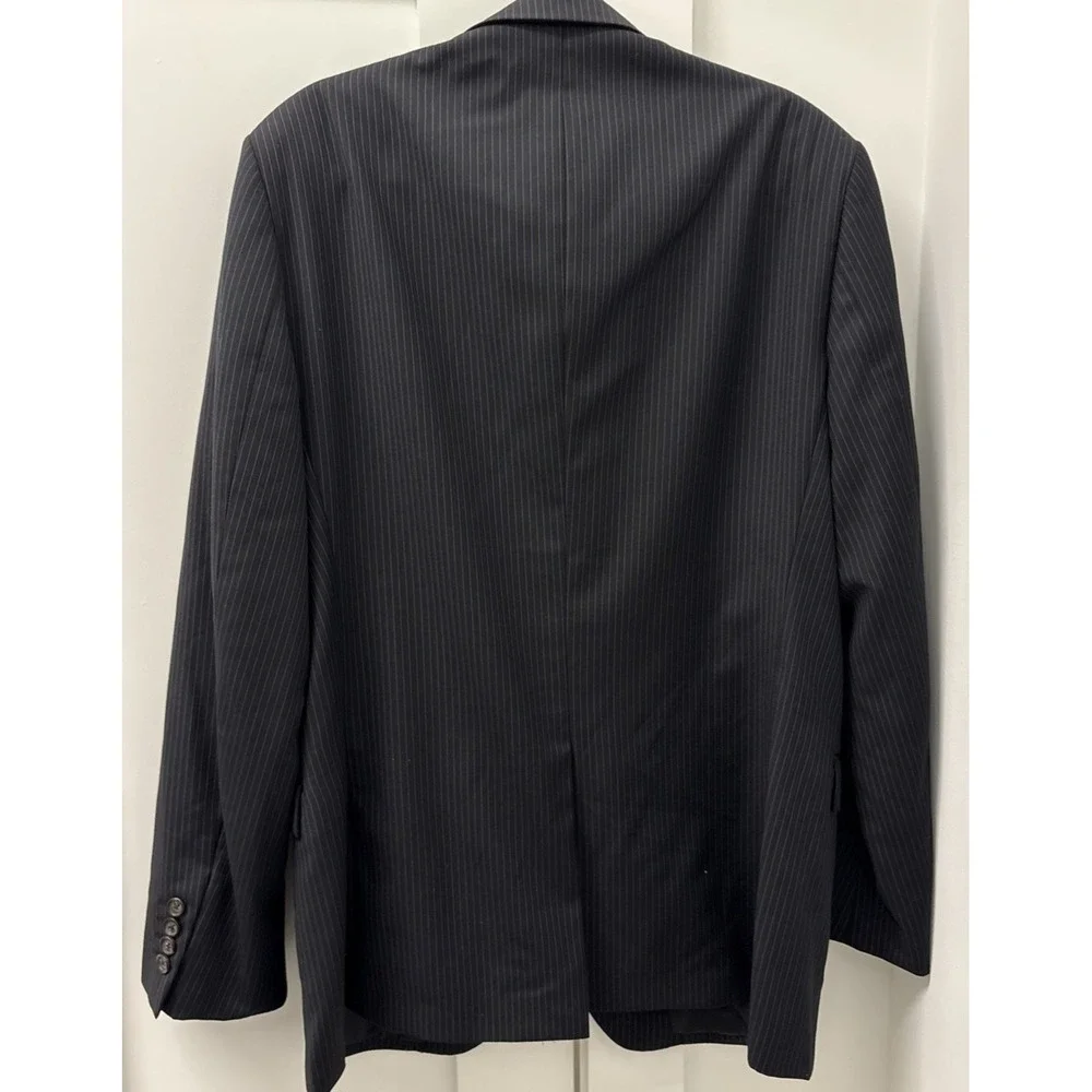 Ralph Lauren Men 44L Black Pinstripe 100% Wool Blazer Made Canada